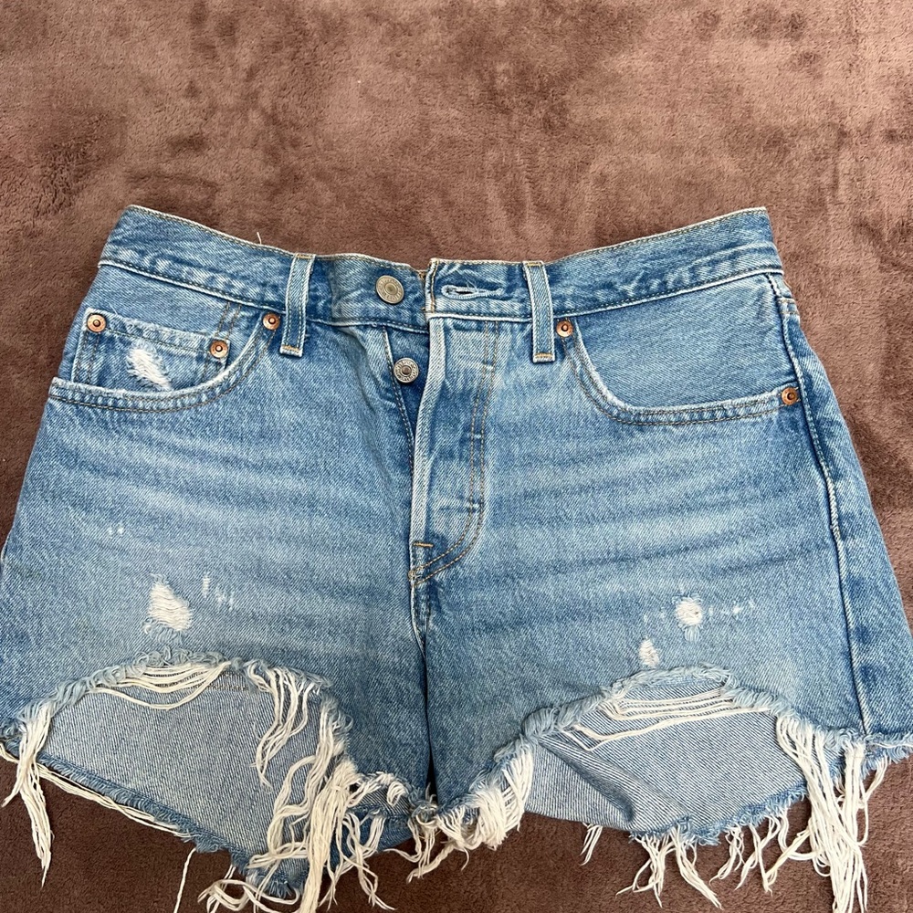 Levi's Blue Distressed Jean Shorts